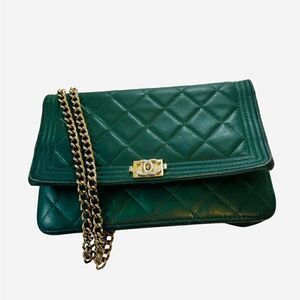 Chanel green boy gold logo mini bag with gold strap